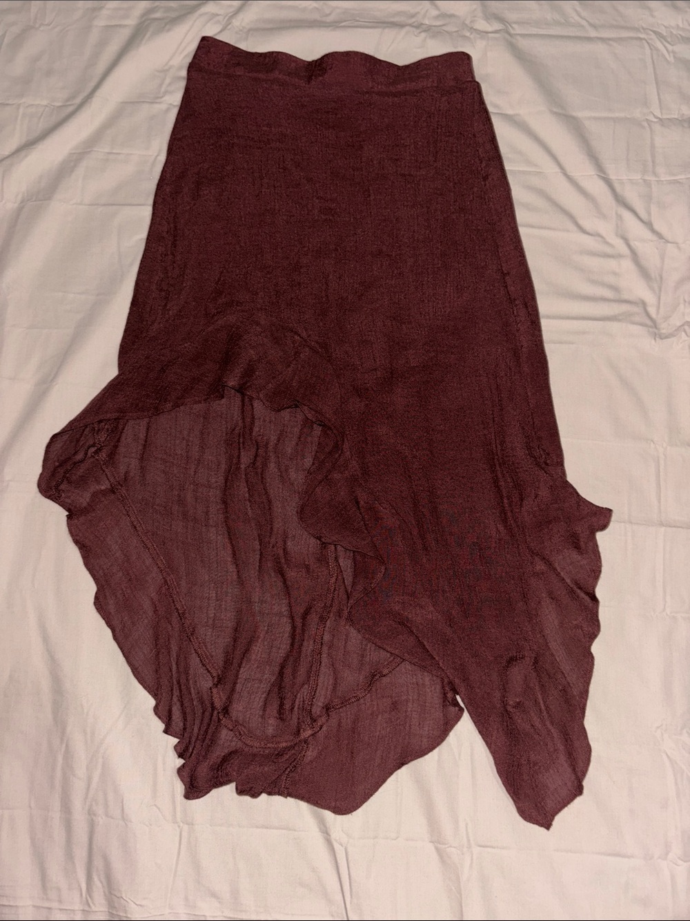 Bwear Asymmetrical Wine-Red Ruffled Midi Skirt